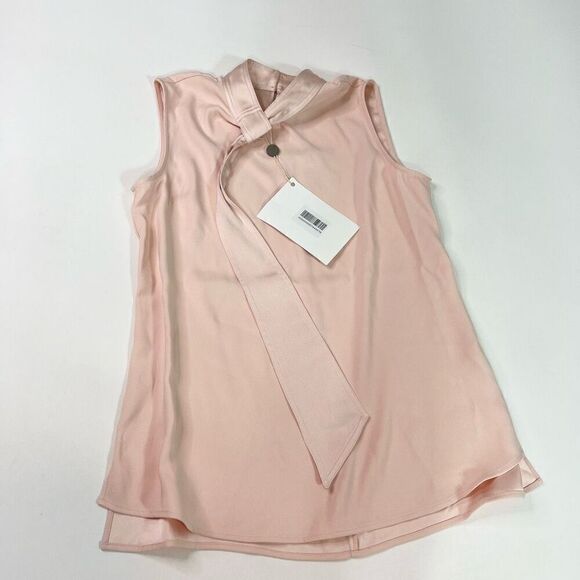 Iris & Ink Blouse Womens 2 Blush Pink Satin Sleeveless Tie Neck Keyhole Back NWT - Picture 1 of 10